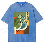 Unisex Vintage Birds Printed Washed Tee