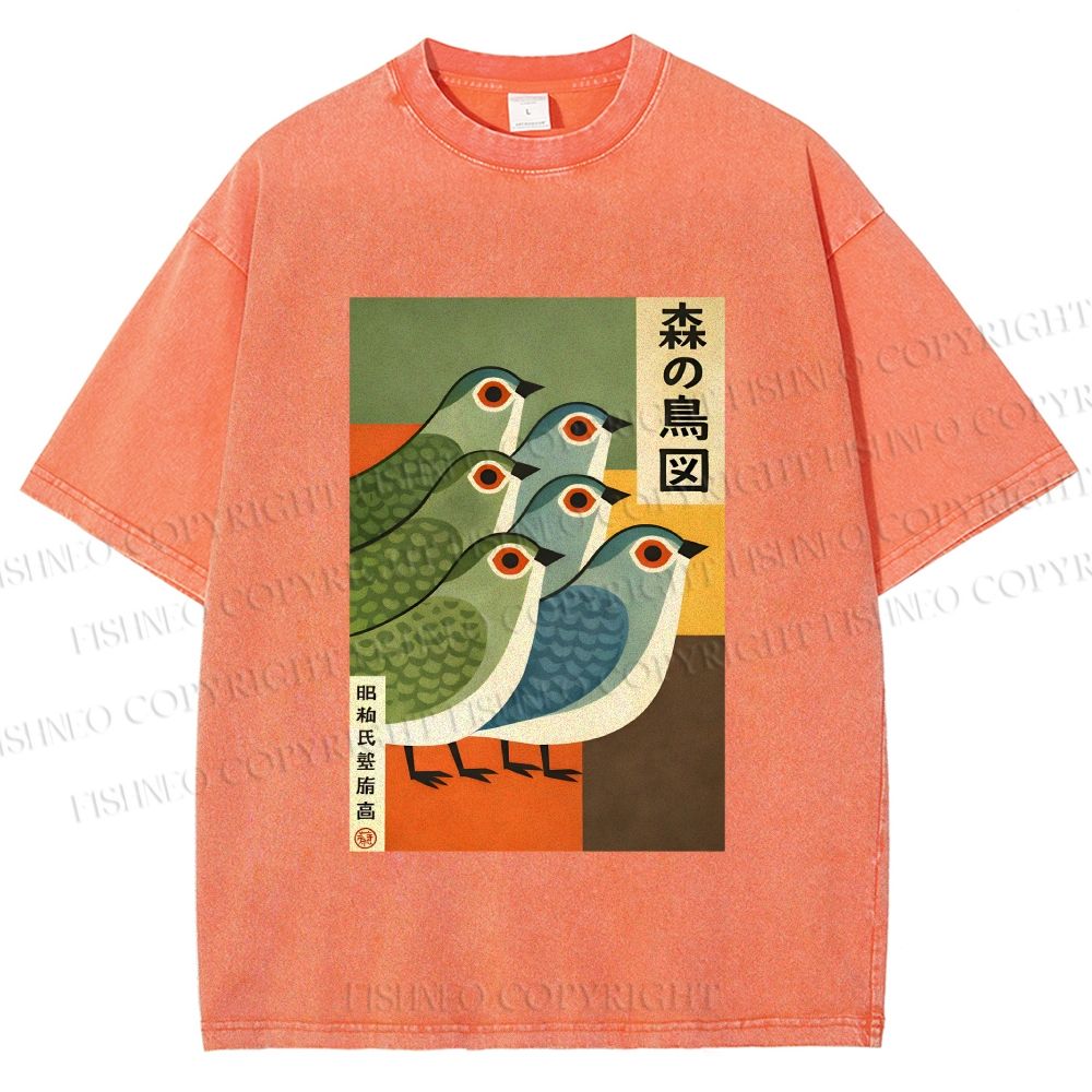 Unisex Vintage Birds Printed Washed Tee