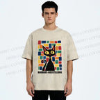 Unisex Black Cat Bauhaus Design Printed Washed Tee