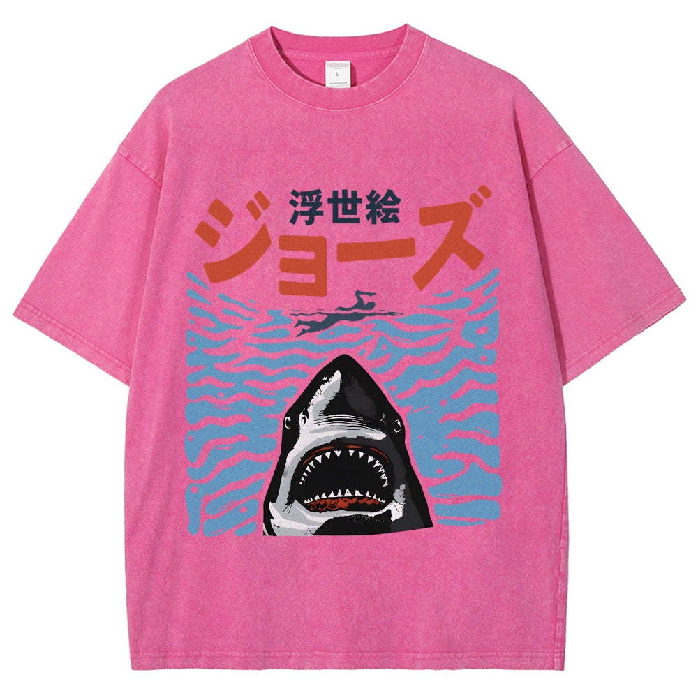 Ukiyoe Jaws Shark Vintage Washed T-shirt