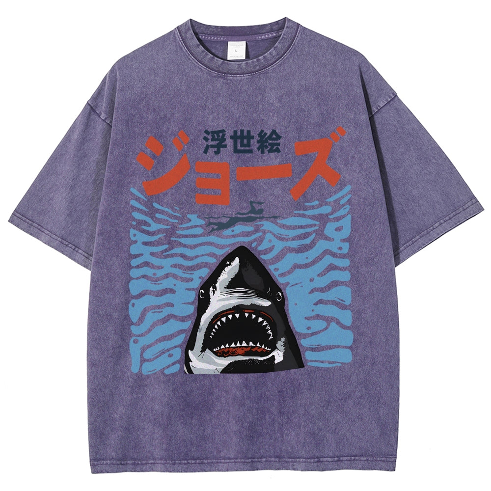 Ukiyoe Jaws Shark Vintage Washed T-shirt