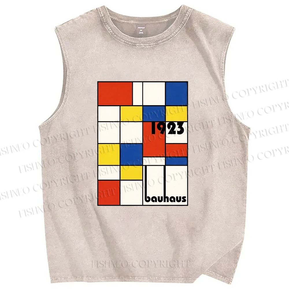 Unisex Bauhaus Geometric Design Printed Washed Tank Top