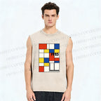 Unisex Bauhaus Geometric Design Printed Washed Tank Top