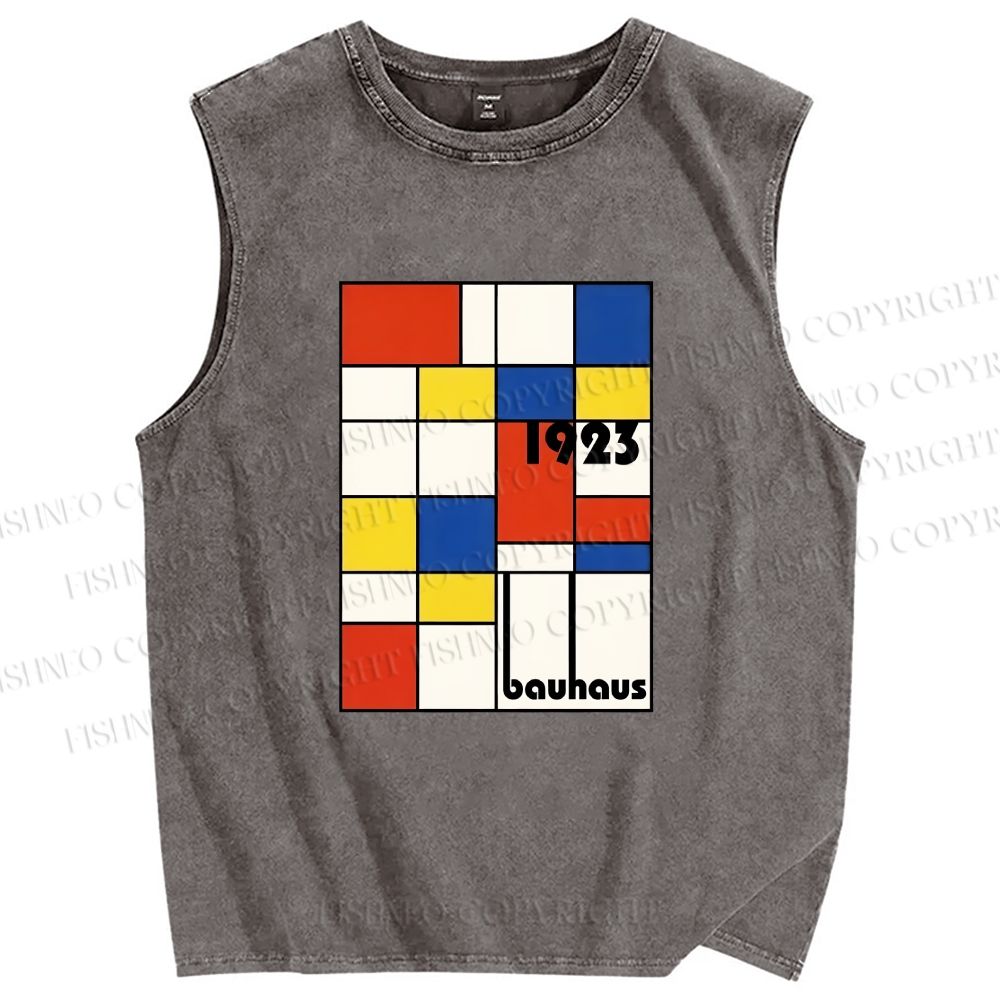 Unisex Bauhaus Geometric Design Printed Washed Tank Top