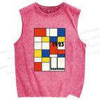Unisex Bauhaus Geometric Design Printed Washed Tank Top