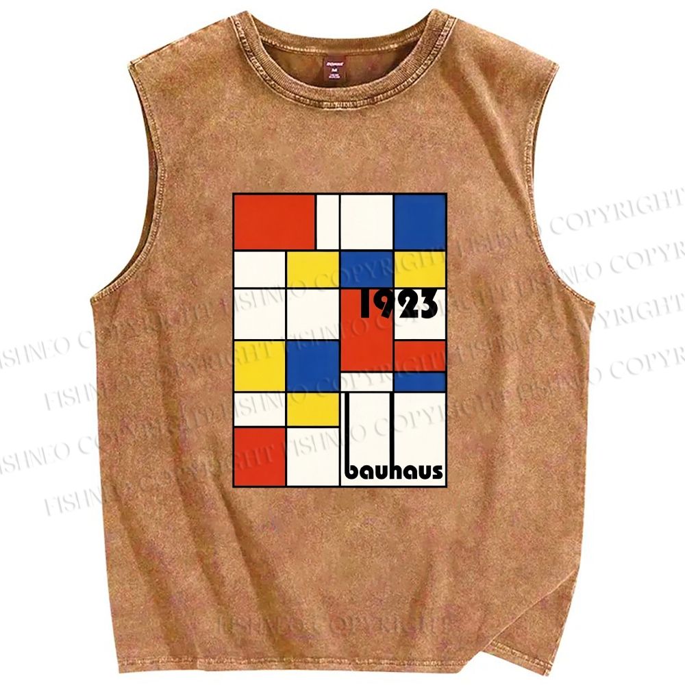 Unisex Bauhaus Geometric Design Printed Washed Tank Top