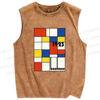 Unisex Bauhaus Geometric Design Printed Washed Tank Top
