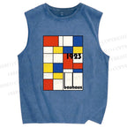 Unisex Bauhaus Geometric Design Printed Washed Tank Top