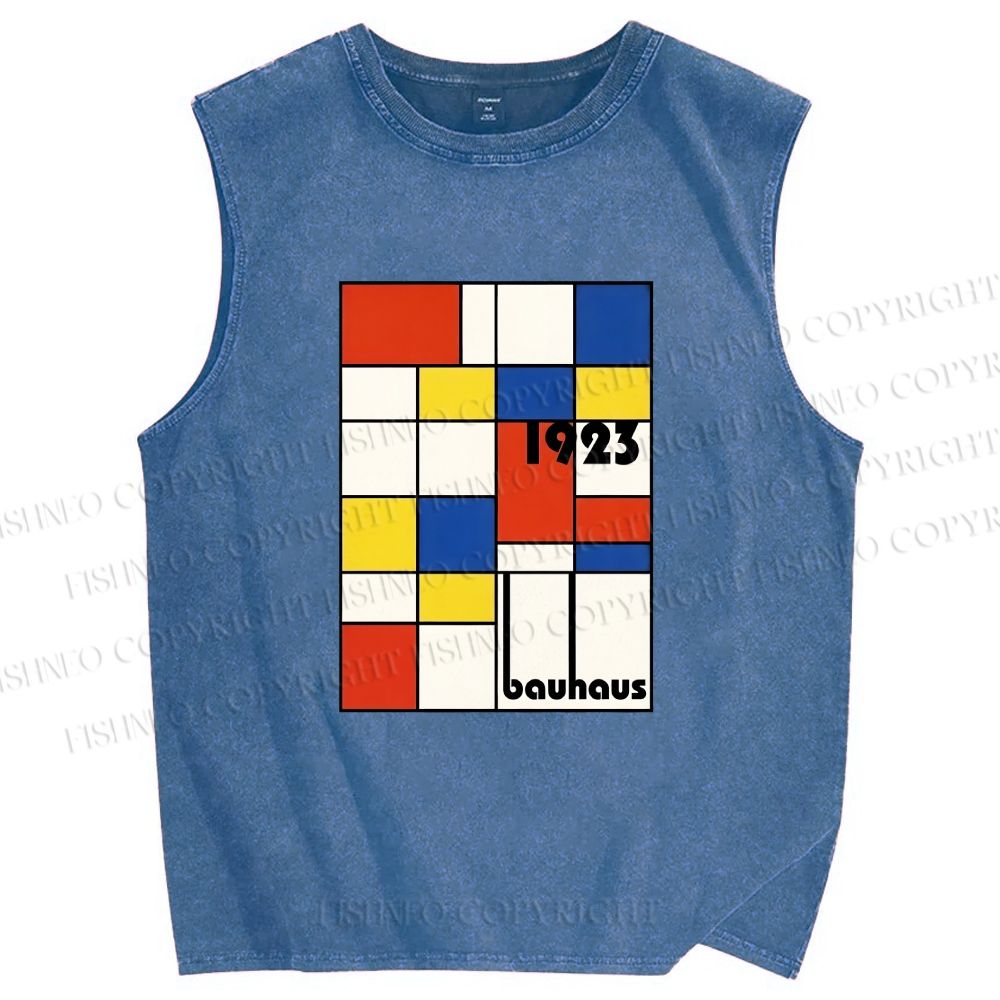 Unisex Bauhaus Geometric Design Printed Washed Tank Top