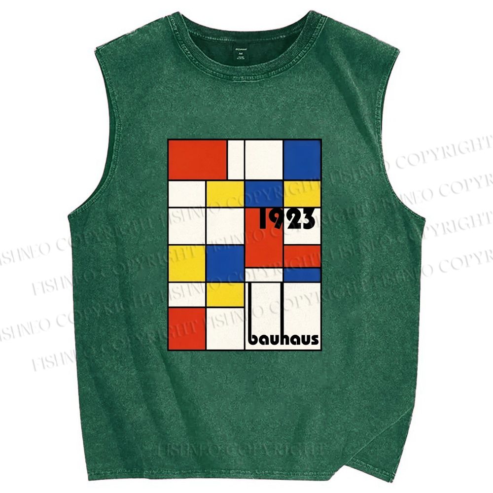 Unisex Bauhaus Geometric Design Printed Washed Tank Top