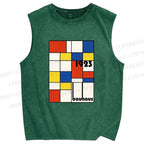 Unisex Bauhaus Geometric Design Printed Washed Tank Top