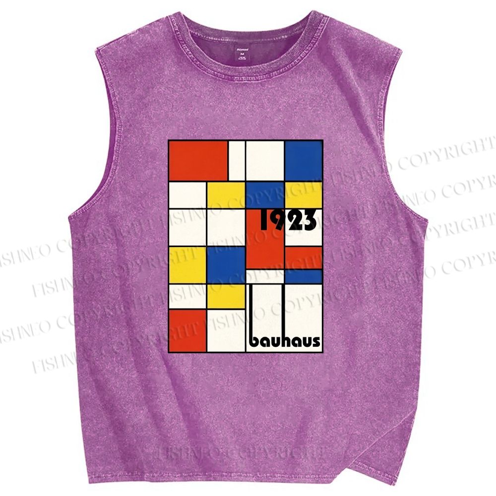 Unisex Bauhaus Geometric Design Printed Washed Tank Top