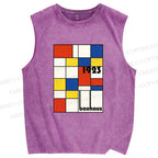 Unisex Bauhaus Geometric Design Printed Washed Tank Top