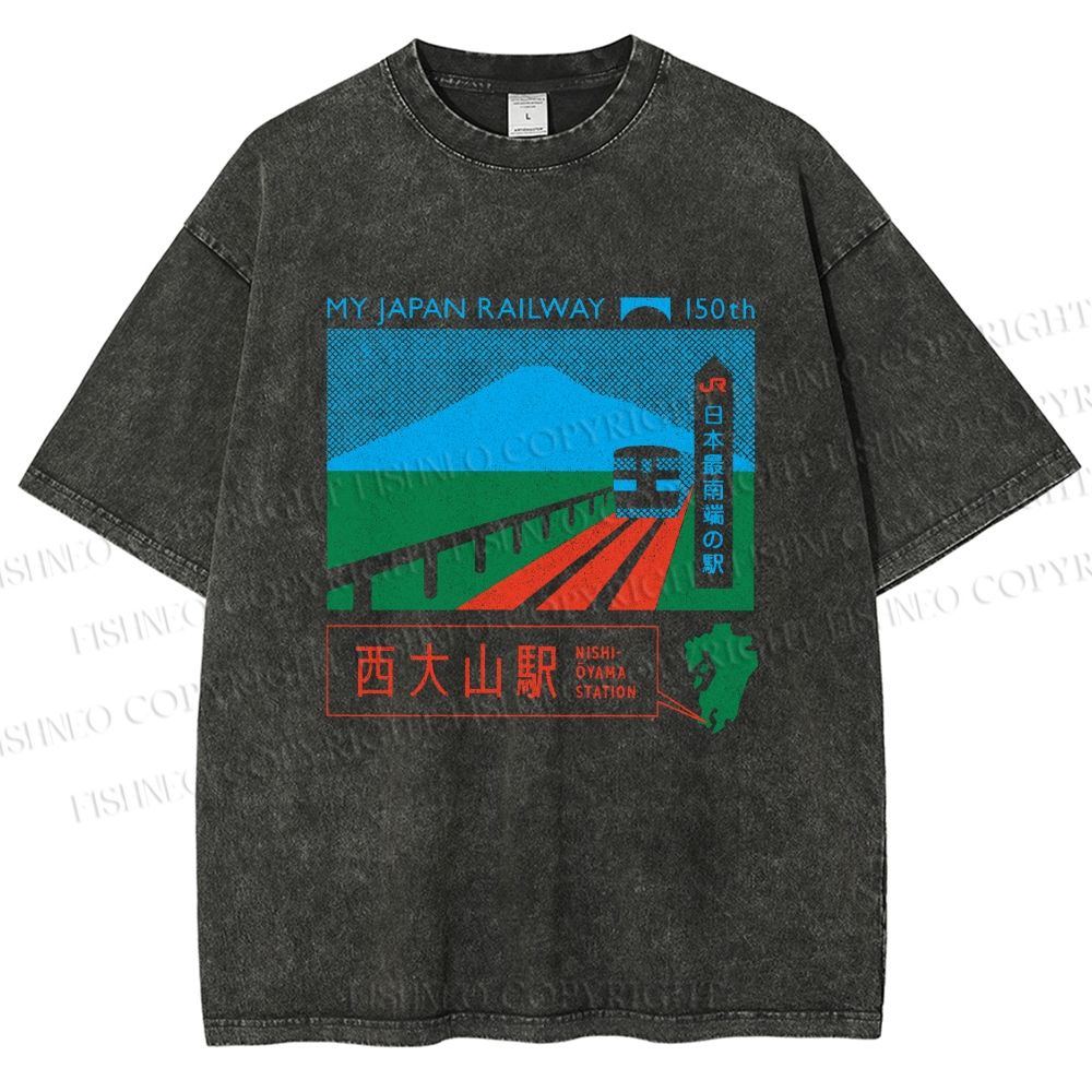 Unisex Nishi Oyama Station Printed Washed Tee