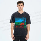 Unisex Nishi Oyama Station Printed Washed Tee