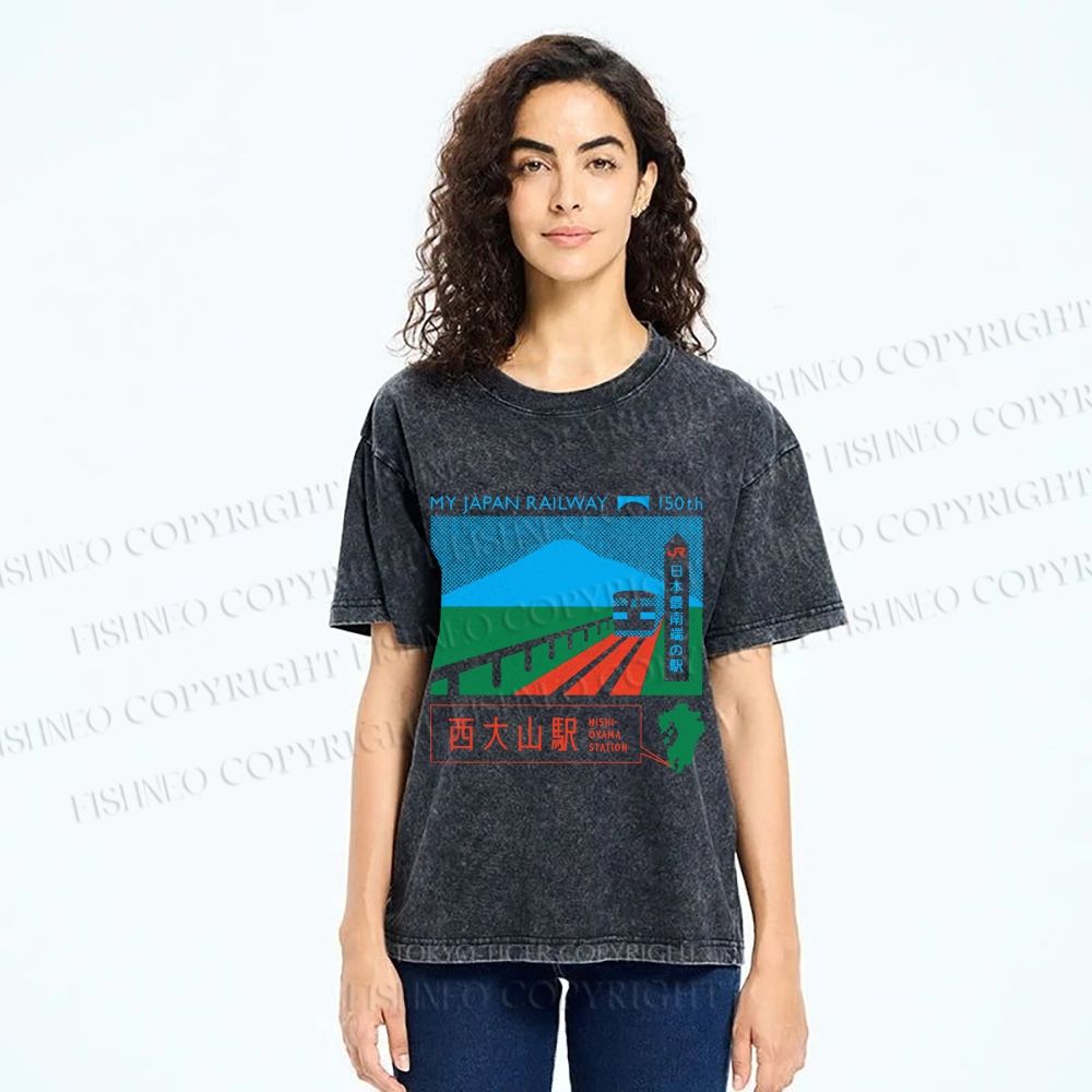 Unisex Nishi Oyama Station Printed Washed Tee