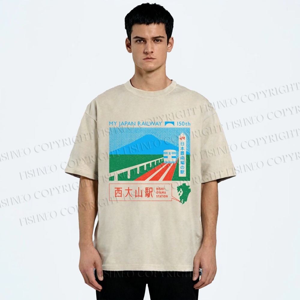 Unisex Nishi Oyama Station Printed Washed Tee