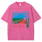 Unisex Nishi Oyama Station Printed Washed Tee