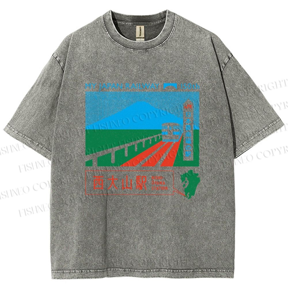 Unisex Nishi Oyama Station Printed Washed Tee