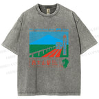 Unisex Nishi Oyama Station Printed Washed Tee