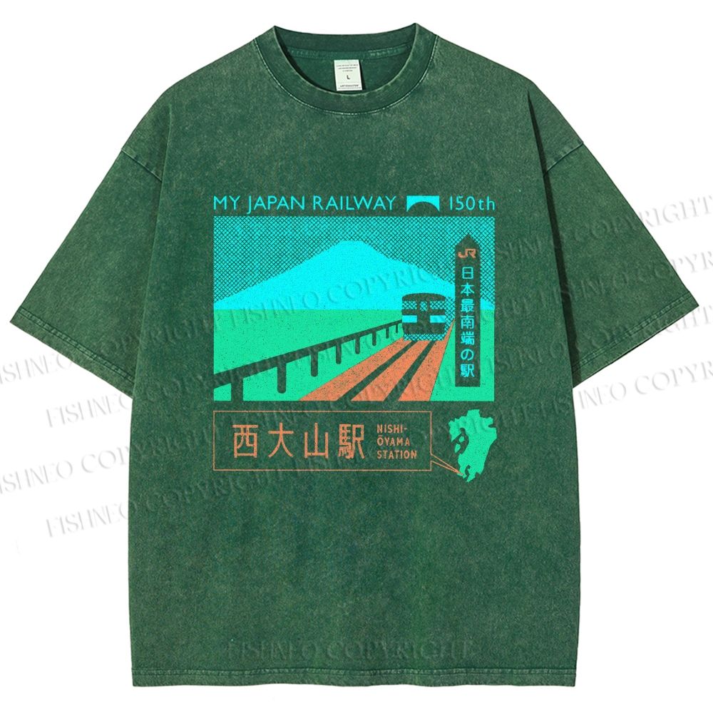 Unisex Nishi Oyama Station Printed Washed Tee
