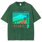 Unisex Nishi Oyama Station Printed Washed Tee