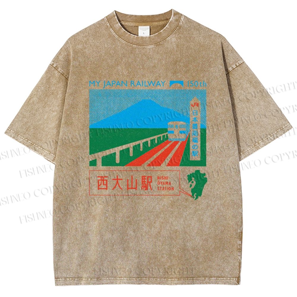 Unisex Nishi Oyama Station Printed Washed Tee