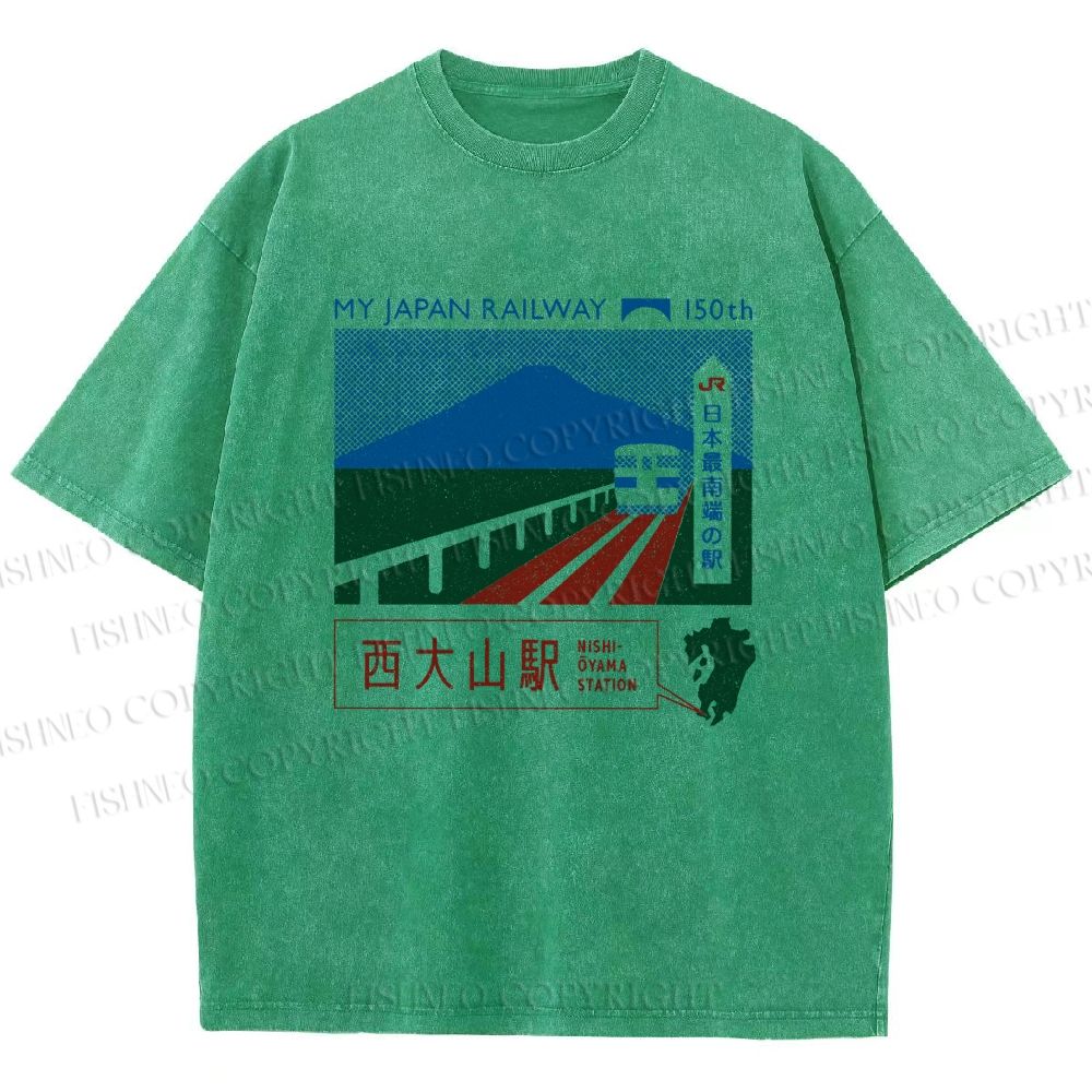 Unisex Nishi Oyama Station Printed Washed Tee