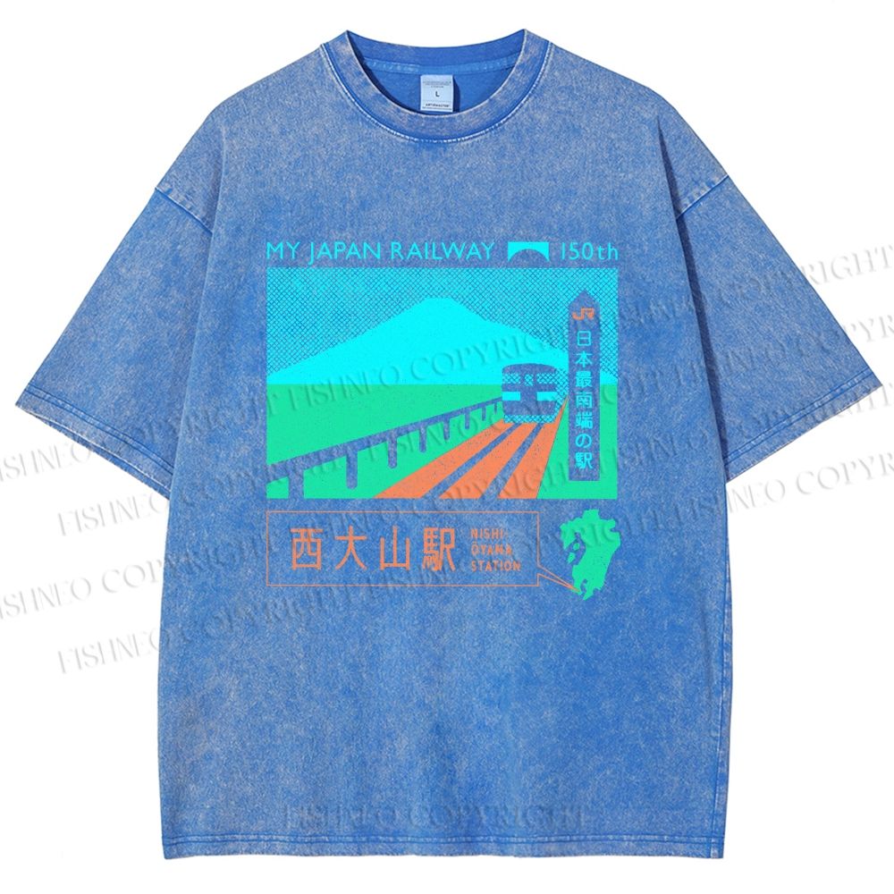Unisex Nishi Oyama Station Printed Washed Tee