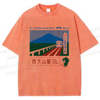 Unisex Nishi Oyama Station Printed Washed Tee