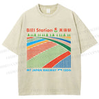 Unisex Biei Station Printed Washed Tee