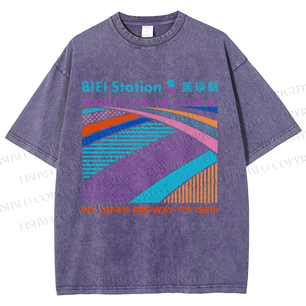 Unisex Biei Station Printed Washed Tee