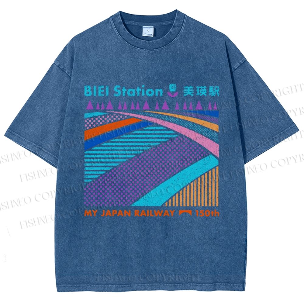 Unisex Biei Station Printed Washed Tee