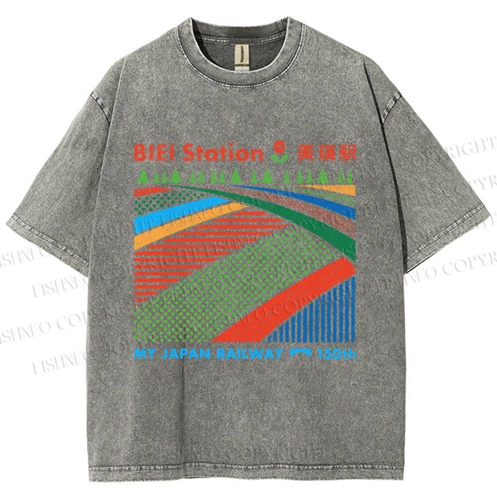 Unisex Biei Station Printed Washed Tee