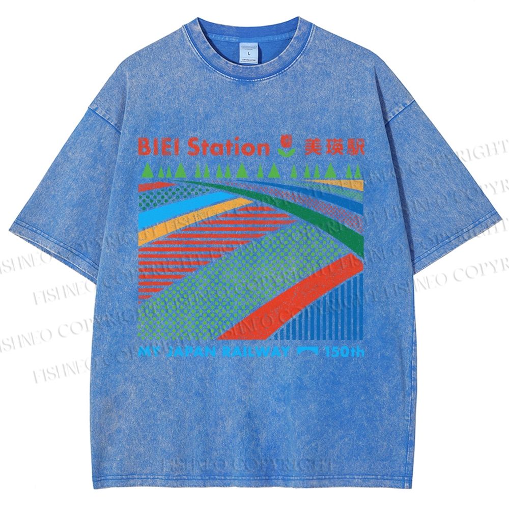 Unisex Biei Station Printed Washed Tee