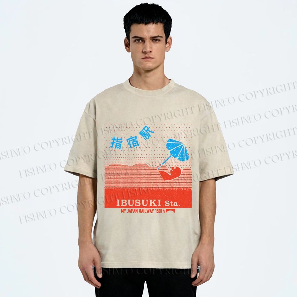Unisex Ibusuki Station Printed Washed Tee