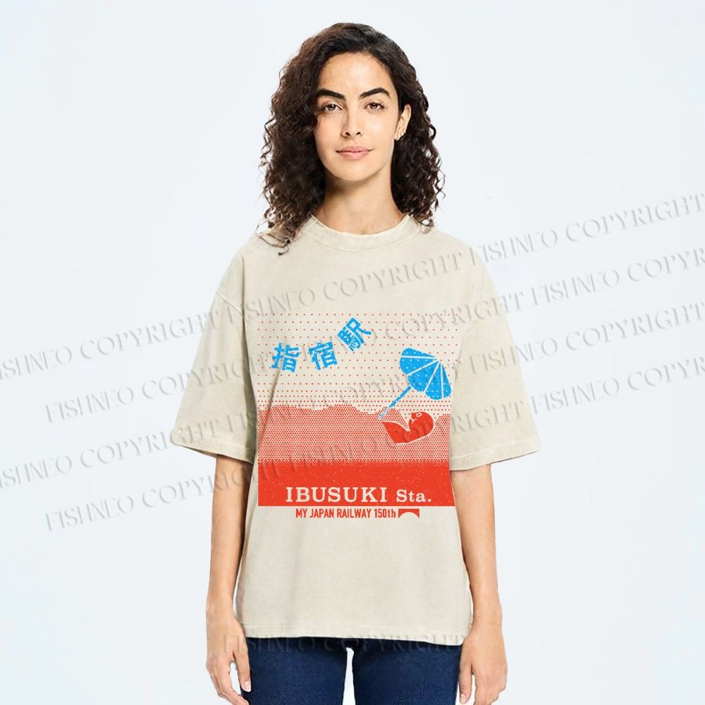 Unisex Ibusuki Station Printed Washed Tee