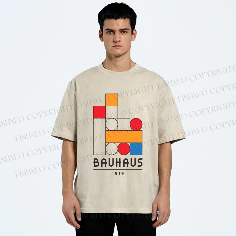 Unisex Bauhaus Colored Building Blocks Printed Washed Tee