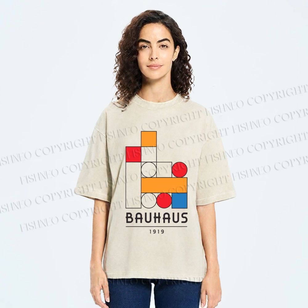 Unisex Bauhaus Colored Building Blocks Printed Washed Tee