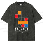 Unisex Bauhaus Colored Building Blocks Printed Washed Tee