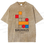 Unisex Bauhaus Colored Building Blocks Printed Washed Tee