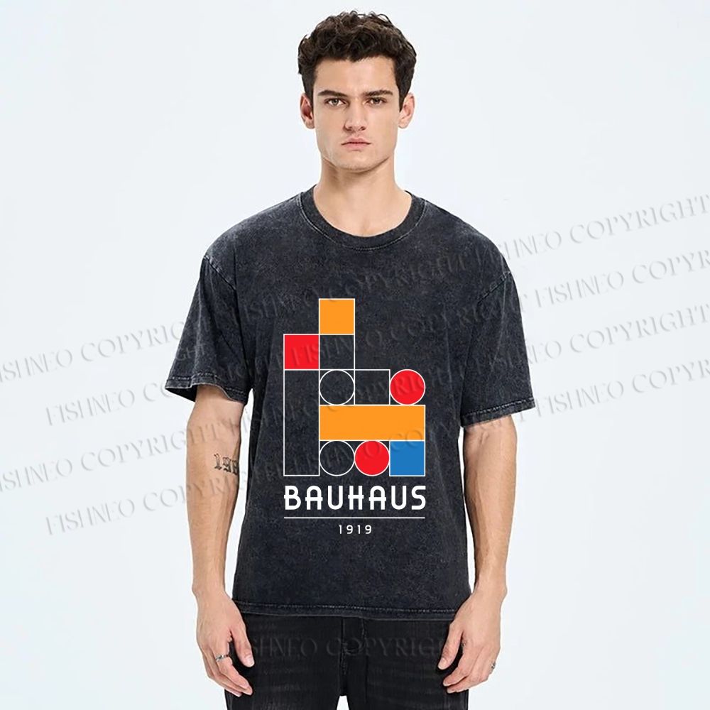 Unisex Bauhaus Colored Building Blocks Printed Washed Tee