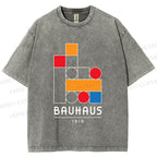 Unisex Bauhaus Colored Building Blocks Printed Washed Tee