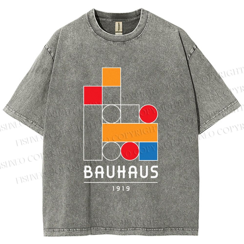 Unisex Bauhaus Colored Building Blocks Printed Washed Tee
