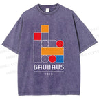 Unisex Bauhaus Colored Building Blocks Printed Washed Tee