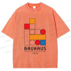 Unisex Bauhaus Colored Building Blocks Printed Washed Tee