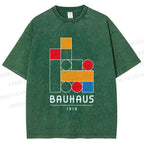 Unisex Bauhaus Colored Building Blocks Printed Washed Tee