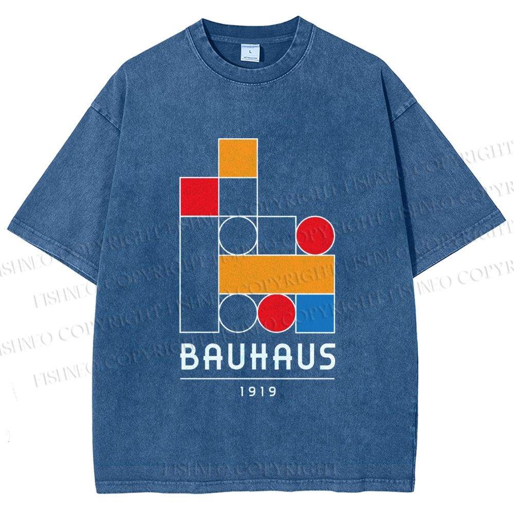 Unisex Bauhaus Colored Building Blocks Printed Washed Tee