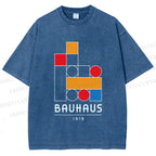 Unisex Bauhaus Colored Building Blocks Printed Washed Tee
