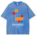 Unisex Bauhaus Colored Building Blocks Printed Washed Tee
